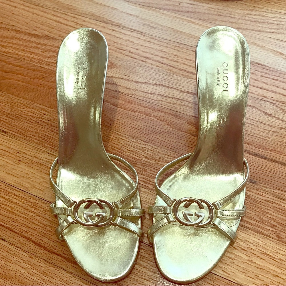 GUCCI Authentic Heels Sandals 8B in Gold